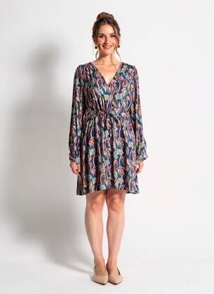 Robe mi-longue imprimé fantaisie manches longues bleu LOLA ESPELETA femme