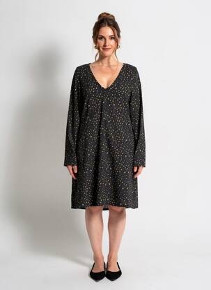 Robe mi-longue imprimé fantaisie manches longues noir SURKANA femme