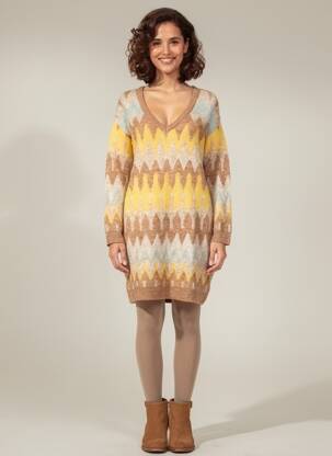 Robe pull coupe droite manches longues marron SURKANA femme