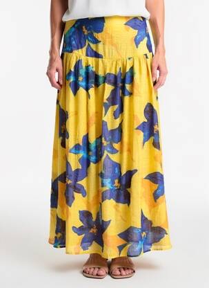 Jupe longue imprimé fantaisie jaune SURKANA femme