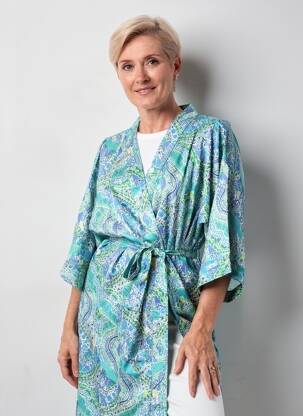 Veste kimono imprimé fantaisie bleu JULIE GUERLANDE femme