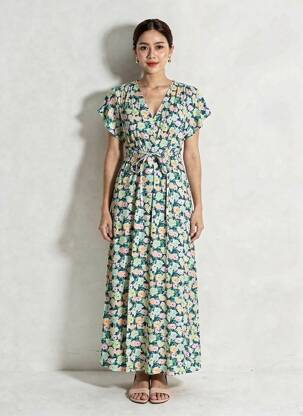 Robe longue manches courtes manches courtes bleu C'EST BEAU LA VIE femme