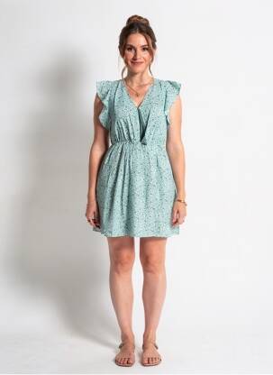Robe courte manches courtes manches courtes vert C'EST BEAU LA VIE femme
