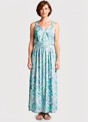 Robe longue imprimé fantaisie sans manche bleu JULIE GUERLANDE femme