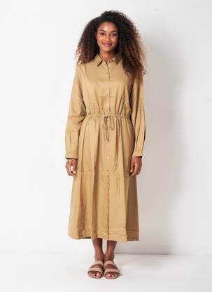 Robe longue manches longues manches longues marron KAFFE femme