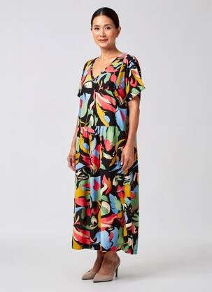 Robe longue imprimé fantaisie manches courtes noir ZILCH femme
