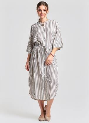 Robe longue coupe cintrée manches 3/4 beige KAFFE femme