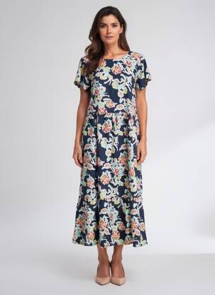 Robe longue imprimé fleurs manches courtes bleu LILY & ME femme