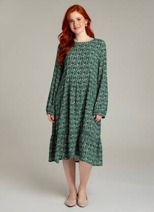 Robe mi-longue imprimé fleurs manches longues vert KAFFE femme