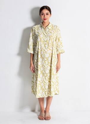 Robe mi-longue coupe fluide manches courtes beige ZILCH femme