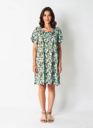 Robe courte coupe évasée manches courtes bleu KAFFE femme