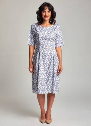 Robe mi-longue imprimé fantaisie manches courtes bleu ZILCH femme