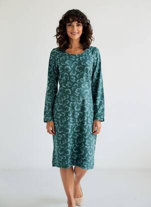 Robe mi-longue imprimé fantaisie manches longues vert ZILCH femme