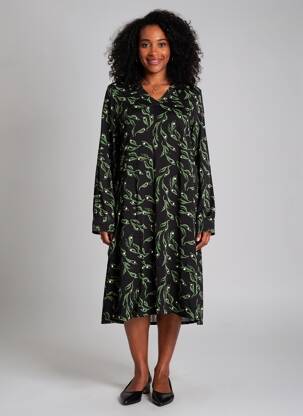 Robe mi-longue imprimé fantaisie manches longues noir ZILCH femme