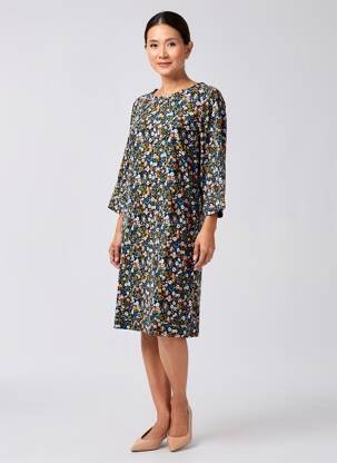 Robe mi-longue imprimé fleurs manches 3/4 noir LILY & ME femme