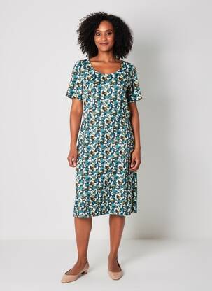 Robe mi-longue manches courtes manches courtes bleu ZILCH femme