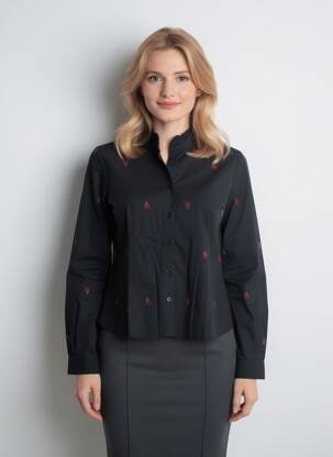 Chemisier imprimé fleurs manches longues noir ONLY femme