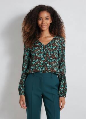 Top tissage crêpe manches longues bleu KAFFE femme