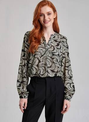 Top imprimé fantaisie manches longues noir KAFFE femme