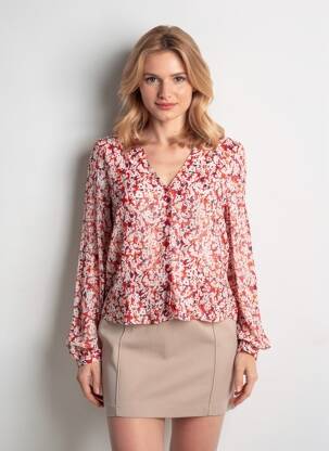 Blouse légère et transparente manches longues rouge ONLY femme