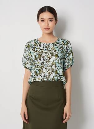 Top tissage crêpe manches courtes bleu KAFFE femme