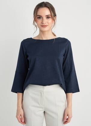 Top col rond manches 3/4 bleu LILY & ME femme
