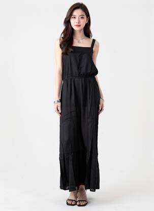 Robe longue fines bretelles fines bretelles noir KAFFE femme