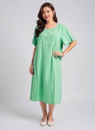Robe mi-longue coupe fluide manches courtes vert KAFFE femme