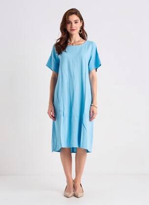 Robe mi-longue coupe fluide manches courtes bleu KAFFE femme