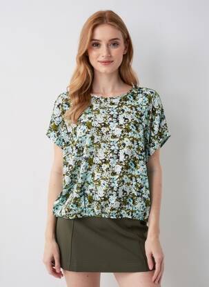 Top coupe fluide manches courtes bleu KAFFE femme