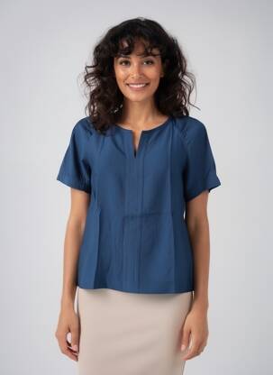 Blouse tissage popeline manches courtes bleu C'EST BEAU LA VIE femme