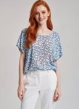 Top imprimé fantaisie manches courtes bleu KAFFE femme