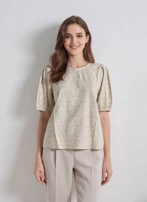 Blouse tissage popeline manches courtes jaune KAFFE femme