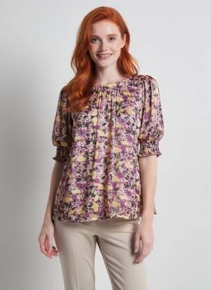 Blouse imprimé fleurs manches 3/4 violet KAFFE femme
