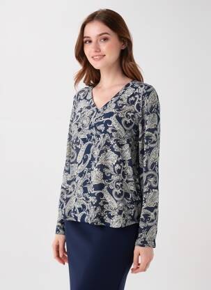 Top coupe fluide manches courtes bleu KAFFE femme