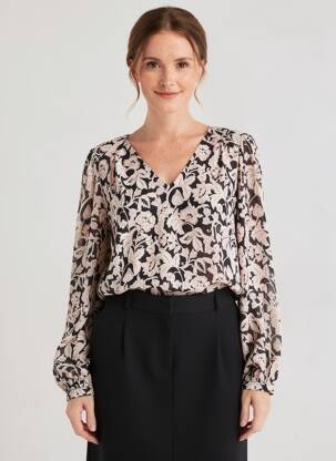 Blouse tissage popeline manches longues noir C'EST BEAU LA VIE femme