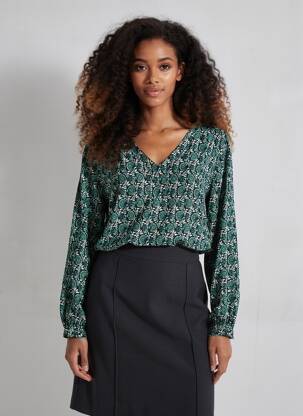 Blouse imprimé fleurs manches longues vert KAFFE femme