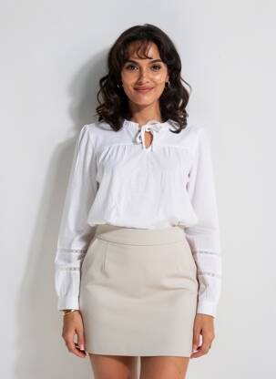 Blouse tissage popeline manches longues blanc LILY & ME femme
