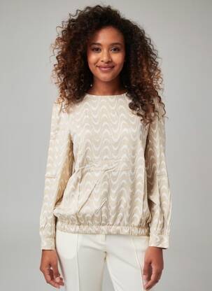 Blouse tissage popeline manches longues beige KAFFE femme