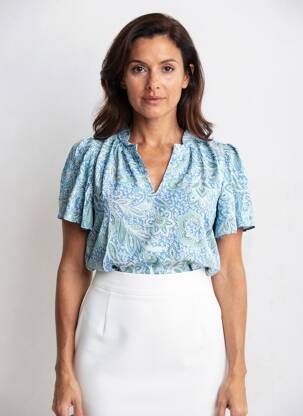 Blouse tissage popeline manches courtes bleu C'EST BEAU LA VIE femme