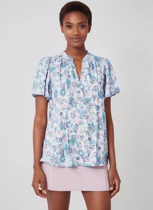 Blouse tissage popeline manches courtes bleu C'EST BEAU LA VIE femme