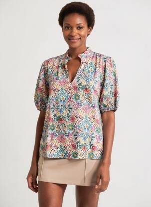 Blouse tissage popeline manches courtes blanc C'EST BEAU LA VIE femme