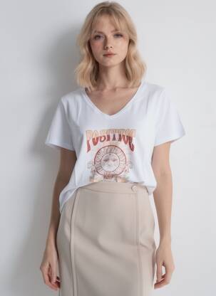 T-shirt imprimé fantaisie manches courtes blanc PIECES femme