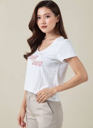 T-shirt imprimé fantaisie manches courtes blanc PIECES femme