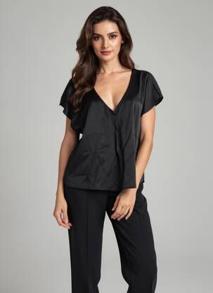 Blouse col v manches courtes noir TIFFOSI femme