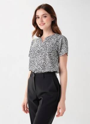 Top imprimé fantaisie manches courtes noir KAFFE femme