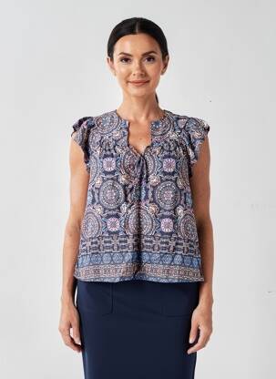Top imprimé fantaisie manches courtes bleu MOLLY BRACKEN femme