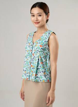 Blouse imprimé fantaisie sans manche vert LILY & ME femme