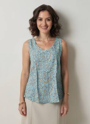 Blouse imprimé fantaisie sans manche bleu LILY & ME femme