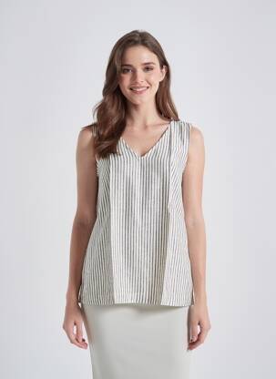 Top col v sans manche gris KAFFE femme